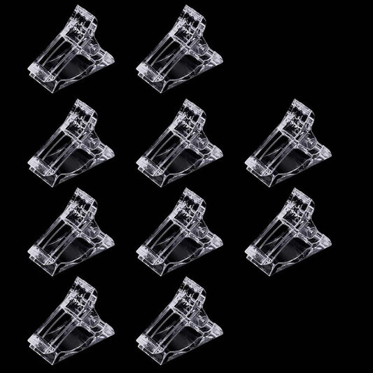 DRDS 10-Pack Transparent Nail Tips Clips for Polygel Nail Forms – Reusable Nail Clamps for UV LED Builder Gel, Manicure Nail Art Tool