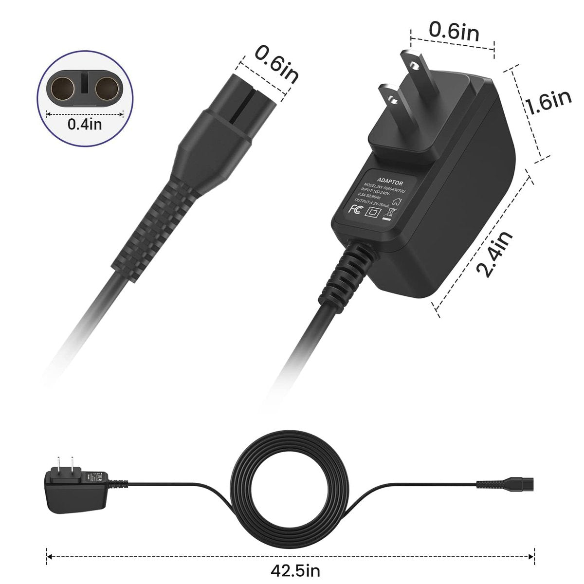 4.3V Charger for Philips Norelco OneBlade Old Model - Replacement Power Cord for QP2520, QP2521, QP2522, QP2515, MG5700, MG3740, MG3720, QG3330 - görsel 9