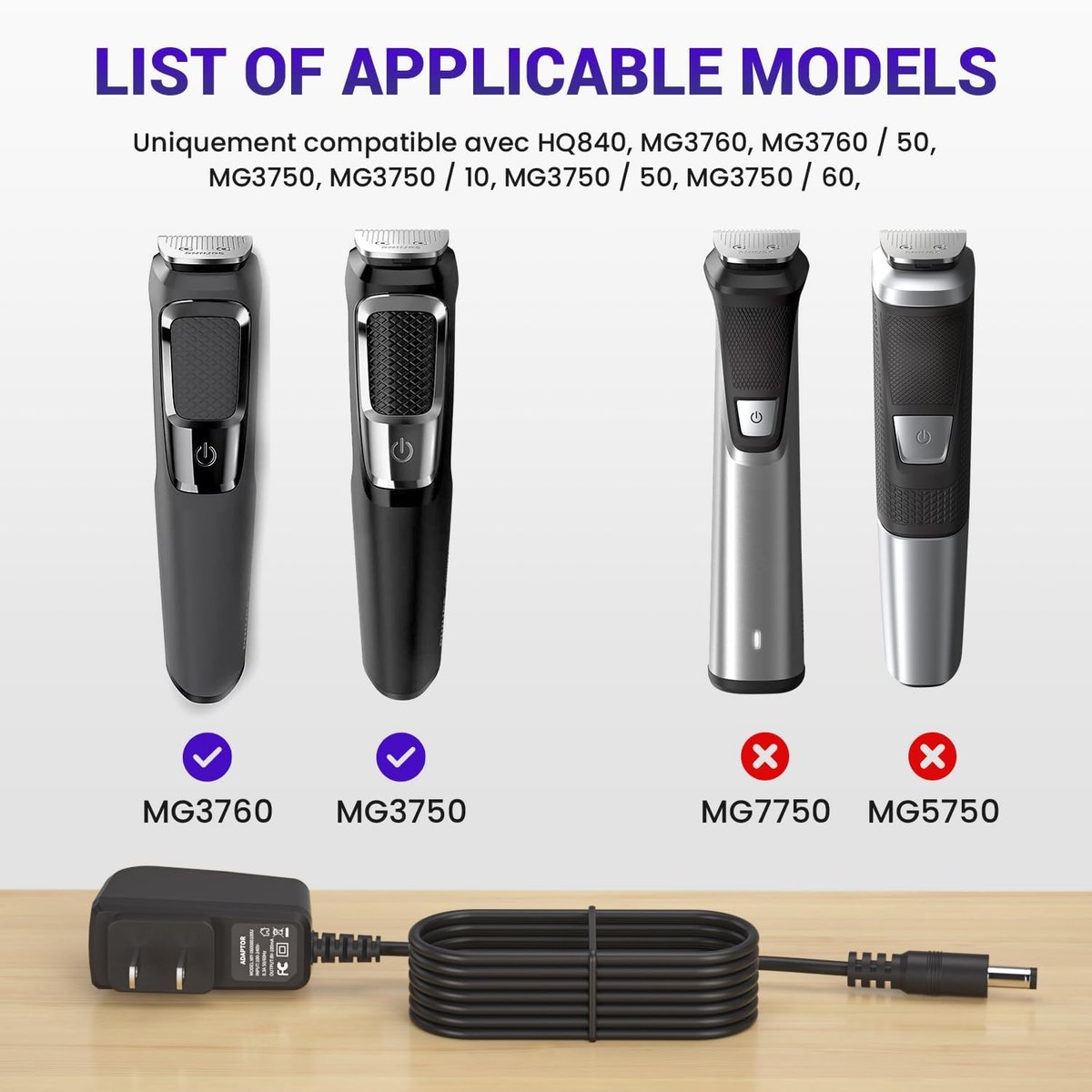 8V Power Cord Replacement for Philips Norelco Multigroom Series 3000 | XXSZHY - görsel 3