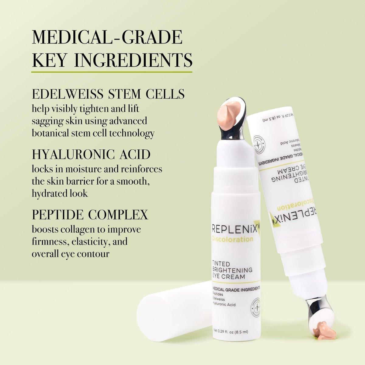 Replenix Anti-Aging Tinted Brightening Eye Cream – Medical Grade Hyaluronic Acid, Helps Blur Dark Circles, Fine Lines & Hyperpigmentation, 0.29 Fl Oz Avelisse