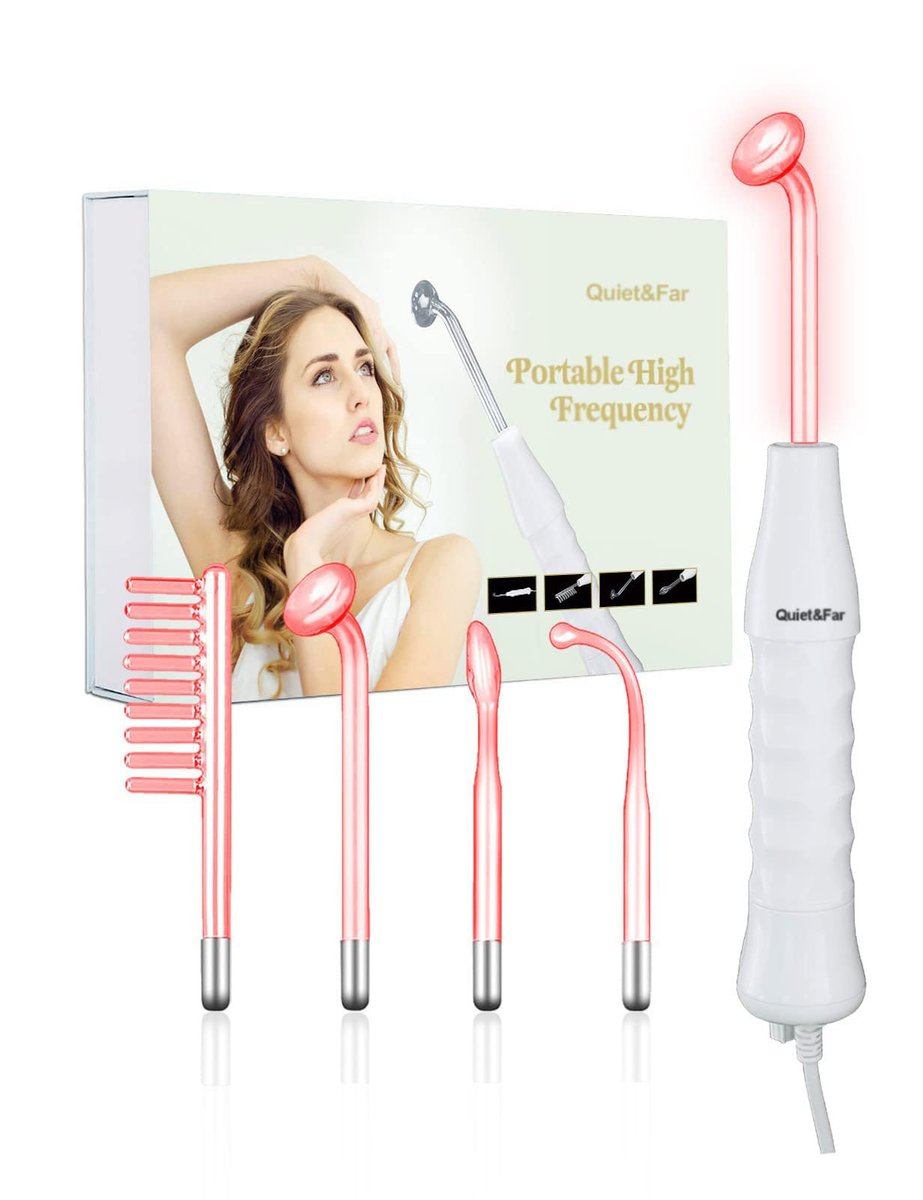 Quiet&Far High Frequency Facial Machine – Skin Tightening & Wrinkle Reducing Wand with 4 Glass Tubes Avelisse