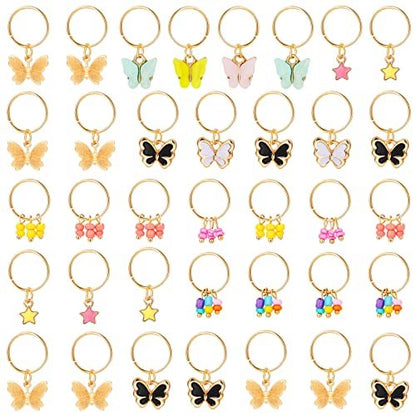 WILLBOND 18-Piece Colorful Butterfly Hair Jewelry for Braids - Gold Braid Hair Rings & Clips for Women, Classic Style