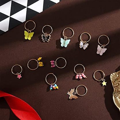 WILLBOND 18-Piece Colorful Butterfly Hair Jewelry for Braids - Gold Braid Hair Rings & Clips for Women, Classic Style
