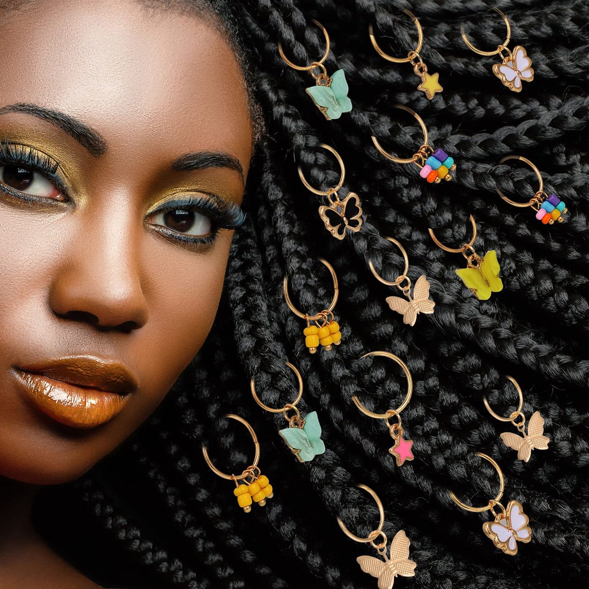 WILLBOND 18-Piece Colorful Butterfly Hair Jewelry for Braids - Gold Braid Hair Rings & Clips for Women, Classic Style - görsel 8