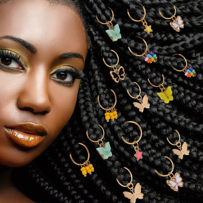 WILLBOND 18-Piece Colorful Butterfly Hair Jewelry for Braids - Gold Braid Hair Rings & Clips for Women, Classic Style