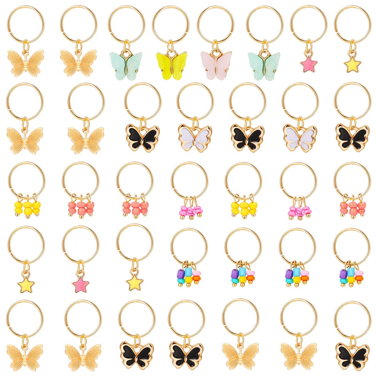 WILLBOND 18-Piece Colorful Butterfly Hair Jewelry for Braids - Gold Braid Hair Rings & Clips for Women, Classic Style - görsel 2