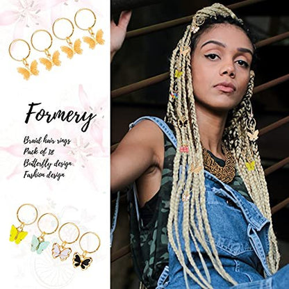 WILLBOND 18-Piece Colorful Butterfly Hair Jewelry for Braids - Gold Braid Hair Rings & Clips for Women, Classic Style