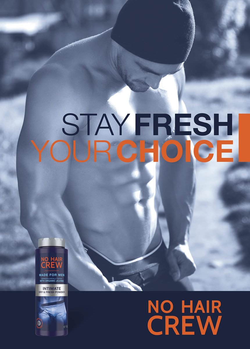 No Hair Crew Intimate Dry & Fresh Body Powder for Men - Sweat Defense & Odor Control Deodorizer, 3.5 oz Avelisse
