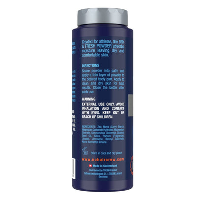 No Hair Crew Intimate Dry & Fresh Body Powder for Men - Sweat Defense & Odor Control Deodorizer, 3.5 oz Avelisse