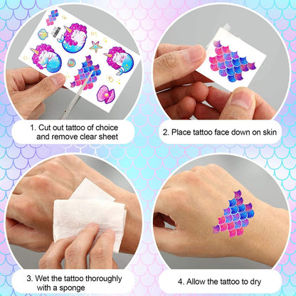 Konsait Glitter Temporary Tattoo for Girls – 24 Sheets Butterfly Mermaid Fairy Flower Tattoo Stickers for Kids, Waterproof Fake Tattoos for Birthday Party Favors Goodie Bags Stuffers