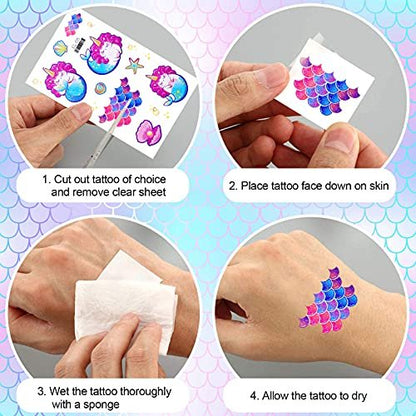 Konsait Glitter Temporary Tattoo for Girls – 24 Sheets Butterfly Mermaid Fairy Flower Tattoo Stickers for Kids, Waterproof Fake Tattoos for Birthday Party Favors Goodie Bags Stuffers