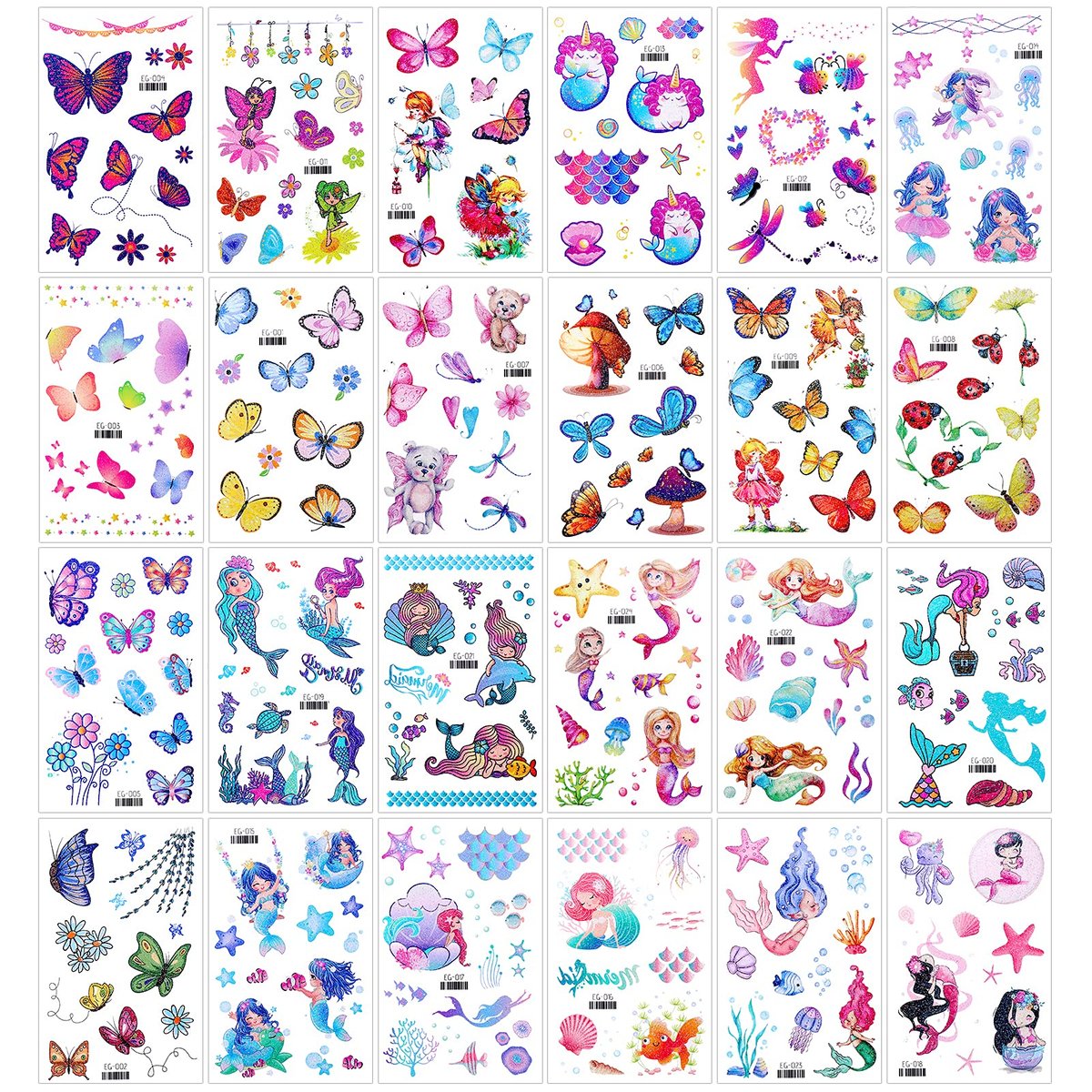 Konsait Glitter Temporary Tattoo for Girls – 24 Sheets Butterfly Mermaid Fairy Flower Tattoo Stickers for Kids, Waterproof Fake Tattoos for Birthday Party Favors Goodie Bags Stuffers - görsel 10