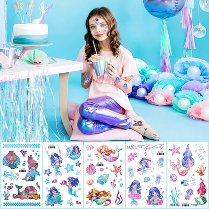 Konsait Glitter Temporary Tattoo for Girls – 24 Sheets Butterfly Mermaid Fairy Flower Tattoo Stickers for Kids, Waterproof Fake Tattoos for Birthday Party Favors Goodie Bags Stuffers