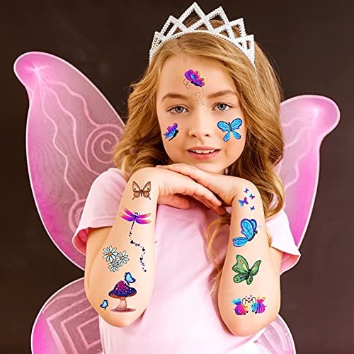 Konsait Glitter Temporary Tattoo for Girls – 24 Sheets Butterfly Mermaid Fairy Flower Tattoo Stickers for Kids, Waterproof Fake Tattoos for Birthday Party Favors Goodie Bags Stuffers - görsel 7