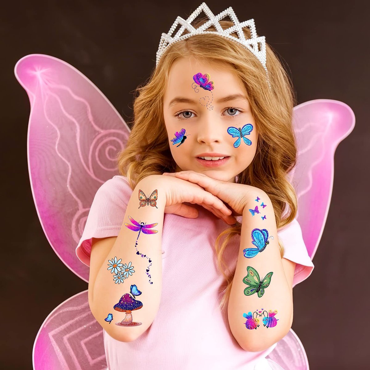 Konsait Glitter Temporary Tattoo for Girls – 24 Sheets Butterfly Mermaid Fairy Flower Tattoo Stickers for Kids, Waterproof Fake Tattoos for Birthday Party Favors Goodie Bags Stuffers - görsel 8