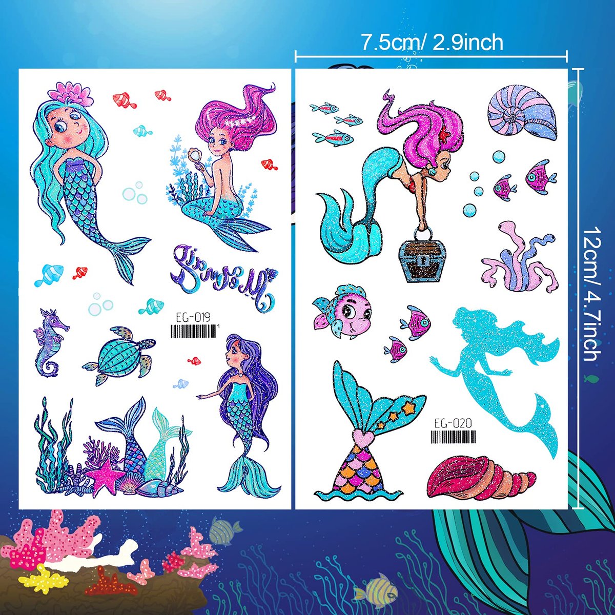 Konsait Glitter Temporary Tattoo for Girls – 24 Sheets Butterfly Mermaid Fairy Flower Tattoo Stickers for Kids, Waterproof Fake Tattoos for Birthday Party Favors Goodie Bags Stuffers - görsel 4