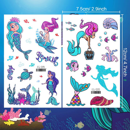 Konsait Glitter Temporary Tattoo for Girls – 24 Sheets Butterfly Mermaid Fairy Flower Tattoo Stickers for Kids, Waterproof Fake Tattoos for Birthday Party Favors Goodie Bags Stuffers