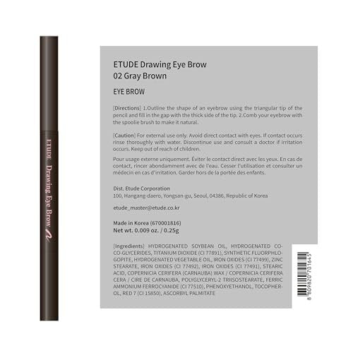 ETUDE Drawing Eye Brow #2 Grey Brown - Long Lasting Natural Eyebrow Pencil for Daily Look - görsel 16