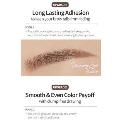 ETUDE Drawing Eye Brow #2 Grey Brown - Long Lasting Natural Eyebrow Pencil for Daily Look