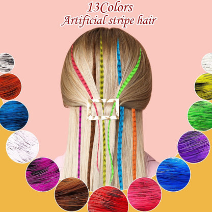Xinnun 52 Pcs Colored Hair Feathers Extension Kit - 13 Colors Long Straight Synthetic Hair Feathers with Micro Ring Crochet Hook & Remover Plier for Women, Cosplay, Party Avelisse