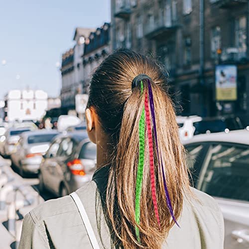 Xinnun 52 Pcs Colored Hair Feathers Extension Kit - 13 Colors Long Straight Synthetic Hair Feathers with Micro Ring Crochet Hook & Remover Plier for Women, Cosplay, Party Avelisse