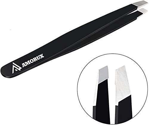 AMORUX Professional Stainless Steel Eyebrow Tweezers for Women - Precision Facial Hair Removal, Ingrown Hair & Splinter Tweezer, Black - görsel 4