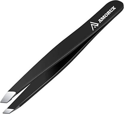 AMORUX Professional Stainless Steel Eyebrow Tweezers for Women - Precision Facial Hair Removal, Ingrown Hair & Splinter Tweezer, Black