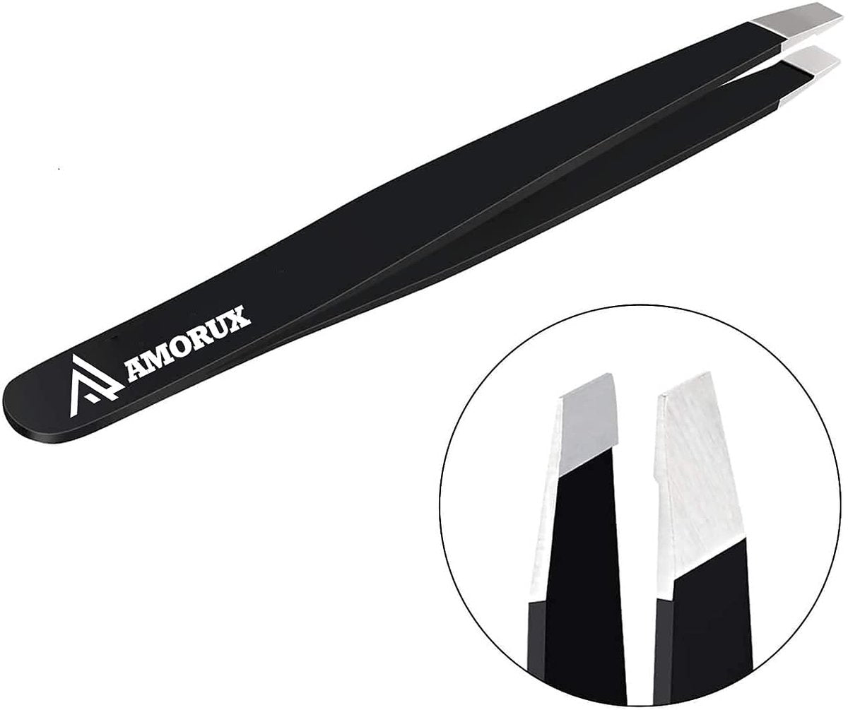 AMORUX Professional Stainless Steel Eyebrow Tweezers for Women - Precision Facial Hair Removal, Ingrown Hair & Splinter Tweezer, Black - görsel 3