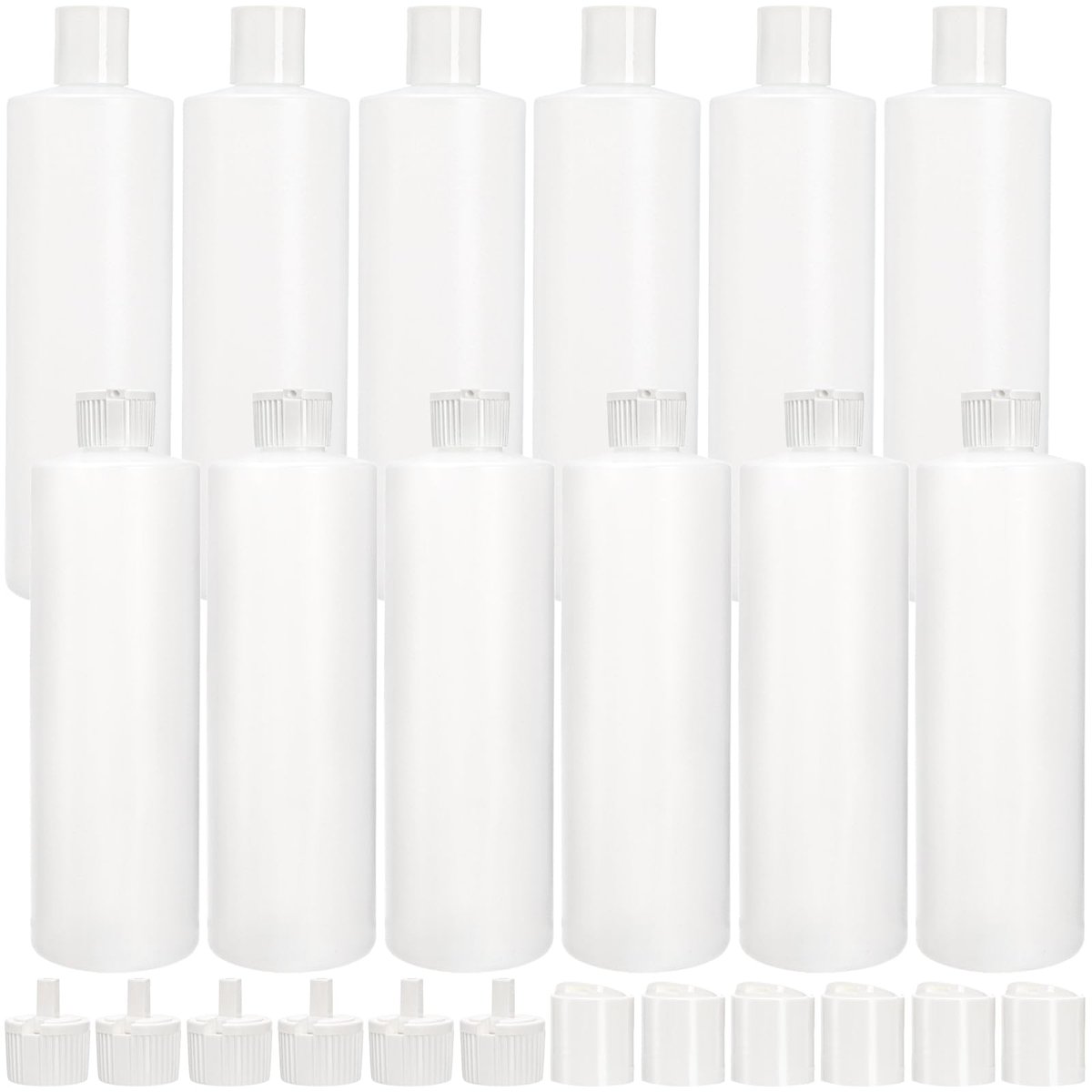 Bekith 12 Pack 16oz Plastic Squeeze Bottles with 24 Caps - Refillable BPA-Free Bottles for Shampoo, Lotion, Body Wash, Sauces Avelisse