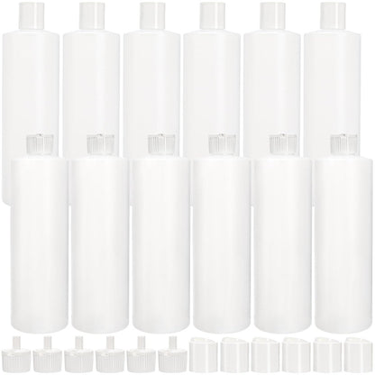 Bekith 12 Pack 16oz Plastic Squeeze Bottles with 24 Caps - Refillable BPA-Free Bottles for Shampoo, Lotion, Body Wash, Sauces Avelisse