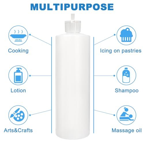 Bekith 12 Pack 16oz Plastic Squeeze Bottles with 24 Caps - Refillable BPA-Free Bottles for Shampoo, Lotion, Body Wash, Sauces Avelisse