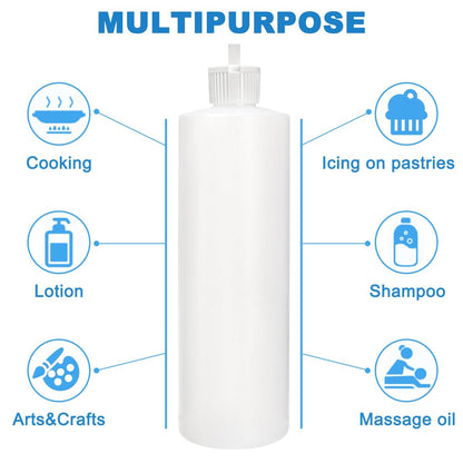 Bekith 12 Pack 16oz Plastic Squeeze Bottles with 24 Caps - Refillable BPA-Free Bottles for Shampoo, Lotion, Body Wash, Sauces Avelisse