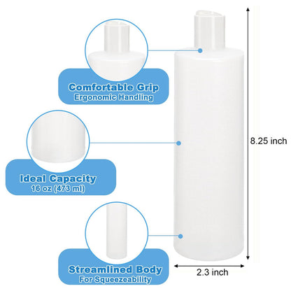 Bekith 12 Pack 16oz Plastic Squeeze Bottles with 24 Caps - Refillable BPA-Free Bottles for Shampoo, Lotion, Body Wash, Sauces Avelisse