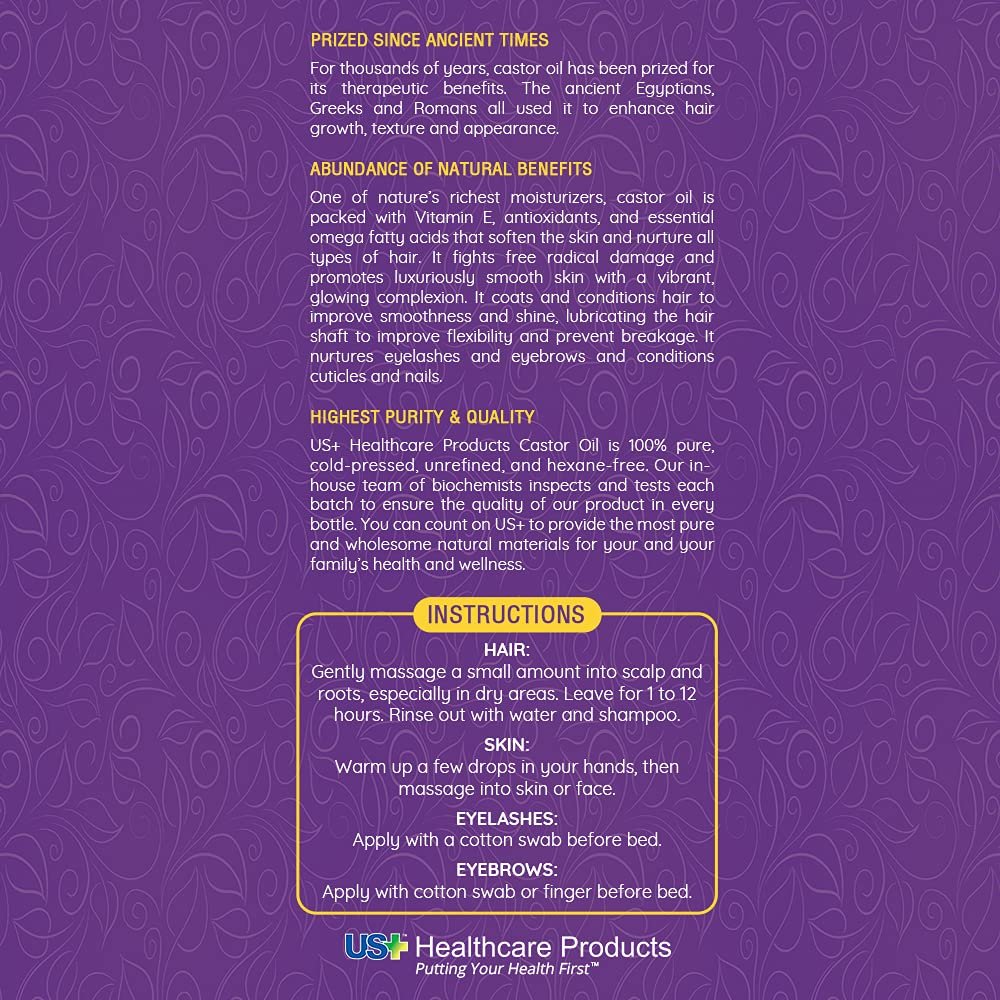 100% Pure Castor Oil - Cold-Pressed, Unrefined, Hexane-Free - Premium Quality USP Grade (1 Gallon) Avelisse