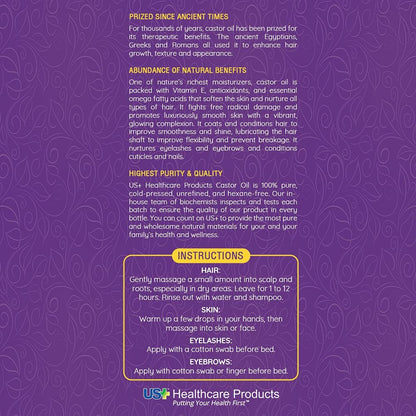 100% Pure Castor Oil - Cold-Pressed, Unrefined, Hexane-Free - Premium Quality USP Grade (1 Gallon) Avelisse