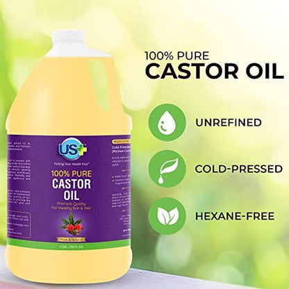 100% Pure Castor Oil - Cold-Pressed, Unrefined, Hexane-Free - Premium Quality USP Grade (1 Gallon) Avelisse