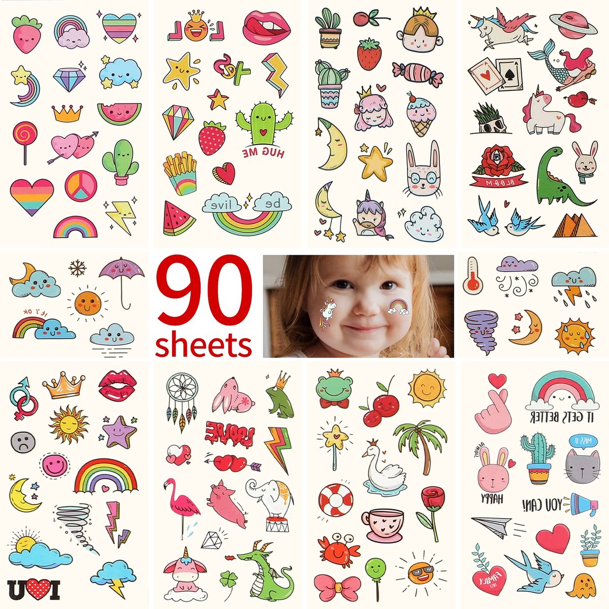 Metker 90 Sheets 1000+ Designs Temporary Tattoos for Kids - Waterproof, Educational & Safe Skin Art for Birthday Party Favors & Group Activities - görsel 1