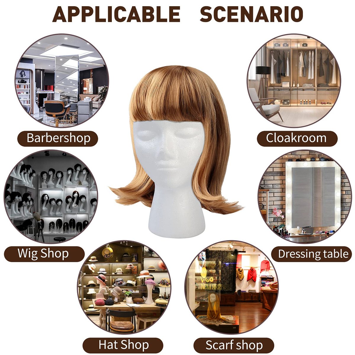 BALABALA 3 Pack Foam Wig Head Stand - White Styrofoam Mannequin Head with Long Neck for Wig Display, Hat Holder, Salon & Travel Avelisse