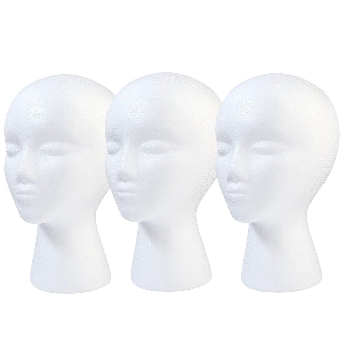 BALABALA 3 Pack Foam Wig Head Stand - White Styrofoam Mannequin Head with Long Neck for Wig Display, Hat Holder, Salon & Travel Avelisse