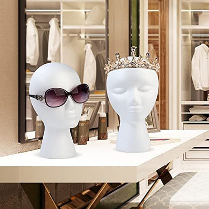 BALABALA 3 Pack Foam Wig Head Stand - White Styrofoam Mannequin Head with Long Neck for Wig Display, Hat Holder, Salon & Travel Avelisse