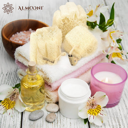 ALMOONI Mini Natural Loofah Sponge - Real Egyptian Exfoliating Loofah - Small Shower Scrubber for Perfect Grip - 3 Count