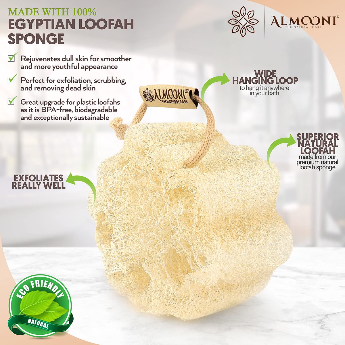 ALMOONI Mini Natural Loofah Sponge - Real Egyptian Exfoliating Loofah - Small Shower Scrubber for Perfect Grip - 3 Count - görsel 3