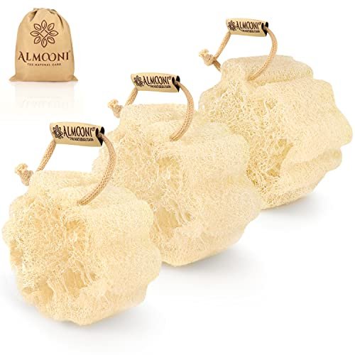 ALMOONI Mini Natural Loofah Sponge - Real Egyptian Exfoliating Loofah - Small Shower Scrubber for Perfect Grip - 3 Count - görsel 2