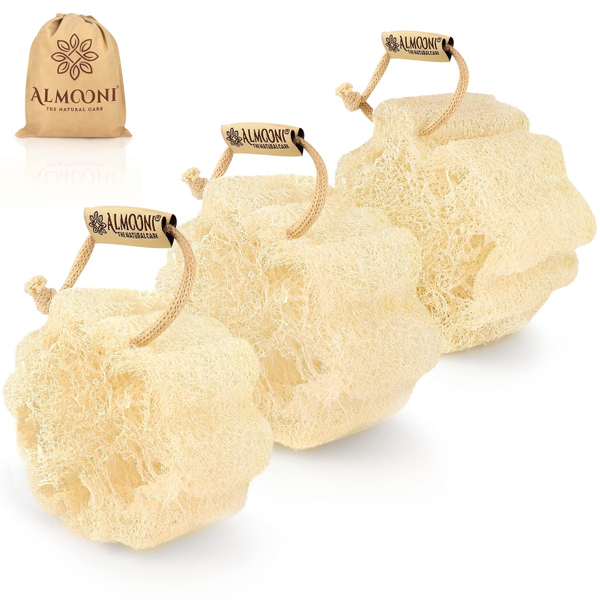 ALMOONI Mini Natural Loofah Sponge - Real Egyptian Exfoliating Loofah - Small Shower Scrubber for Perfect Grip - 3 Count - görsel 1