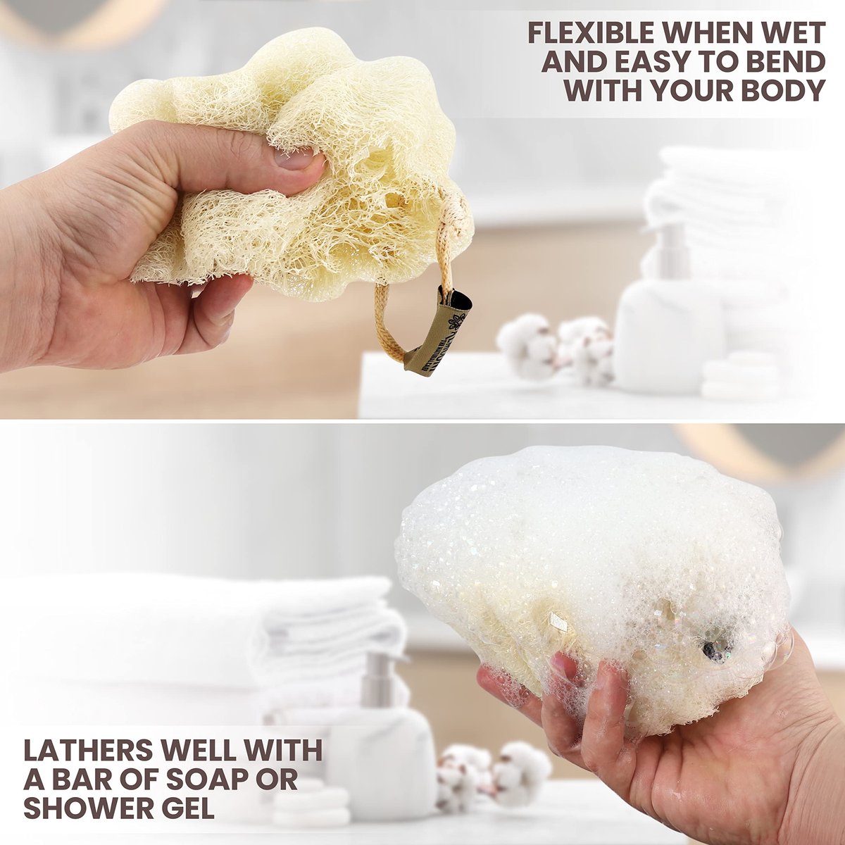 ALMOONI Mini Natural Loofah Sponge - Real Egyptian Exfoliating Loofah - Small Shower Scrubber for Perfect Grip - 3 Count - görsel 5