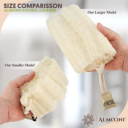 ALMOONI Mini Natural Loofah Sponge - Real Egyptian Exfoliating Loofah - Small Shower Scrubber for Perfect Grip - 3 Count