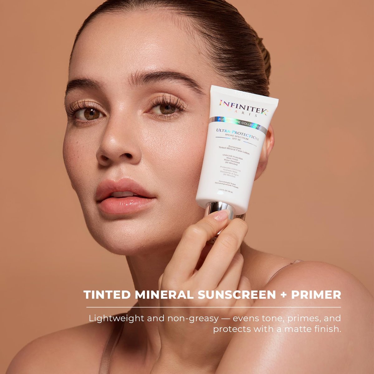 Infinitek Paris Tinted Mineral Face Sunscreen SPF 50 – Matte Finish, Water Resistant, Blue Light Protection (1.75 fl oz / 50 ml) Avelisse