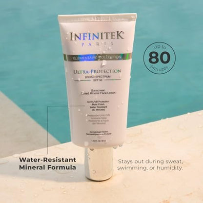 Infinitek Paris Tinted Mineral Face Sunscreen SPF 50 – Matte Finish, Water Resistant, Blue Light Protection (1.75 fl oz / 50 ml) Avelisse