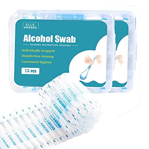 HUNWEY 100+50 Alcohol Swabs Cotton Individually Wrapped Disposable Swabsticks - Sanitary First Aid Kit for Women & Men (75 Count, Pack of 2) Avelisse