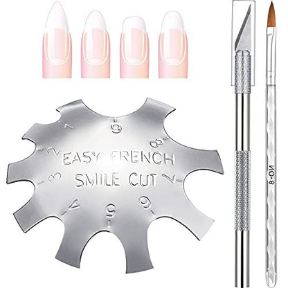 3-Piece Acrylic Nail Tool Kit - French Tip Cutter, Manicure Edge Trimmer, Smile Line Cutter, Cutting Knife & Acrylic Nail Art Brush - Silver